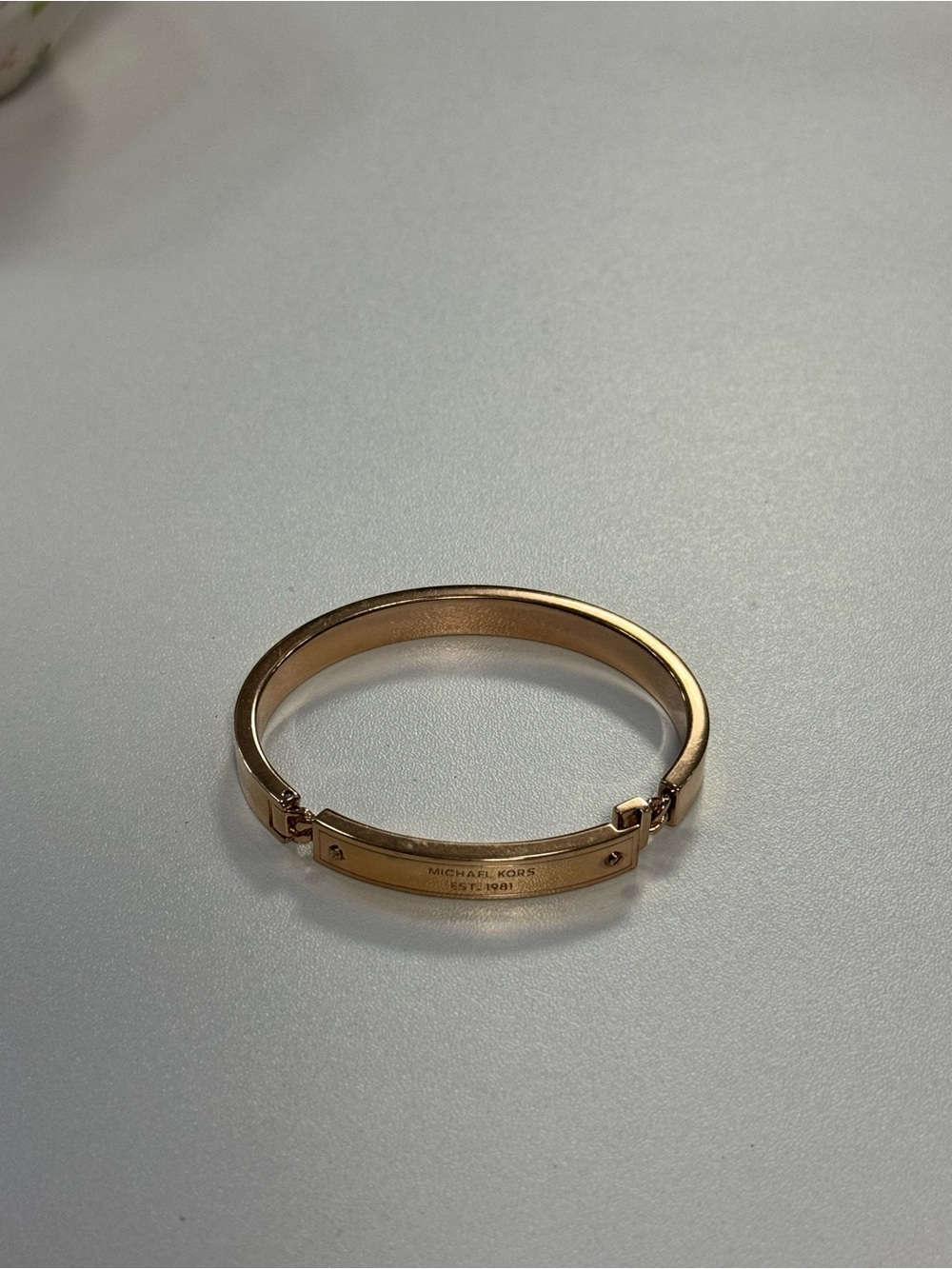 Michael Kors Rose Gold Logo Plate Hinged Bangle